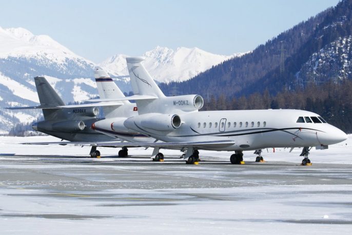 Private jets at skiing location