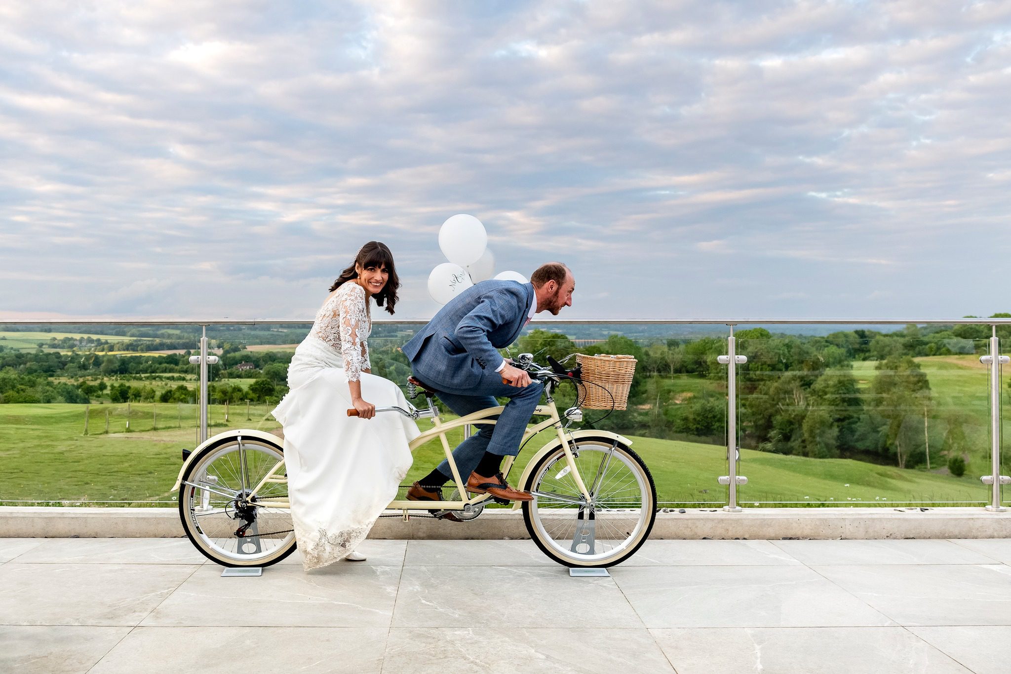 Wedding Couple on bike at 180 Degrees Sussex