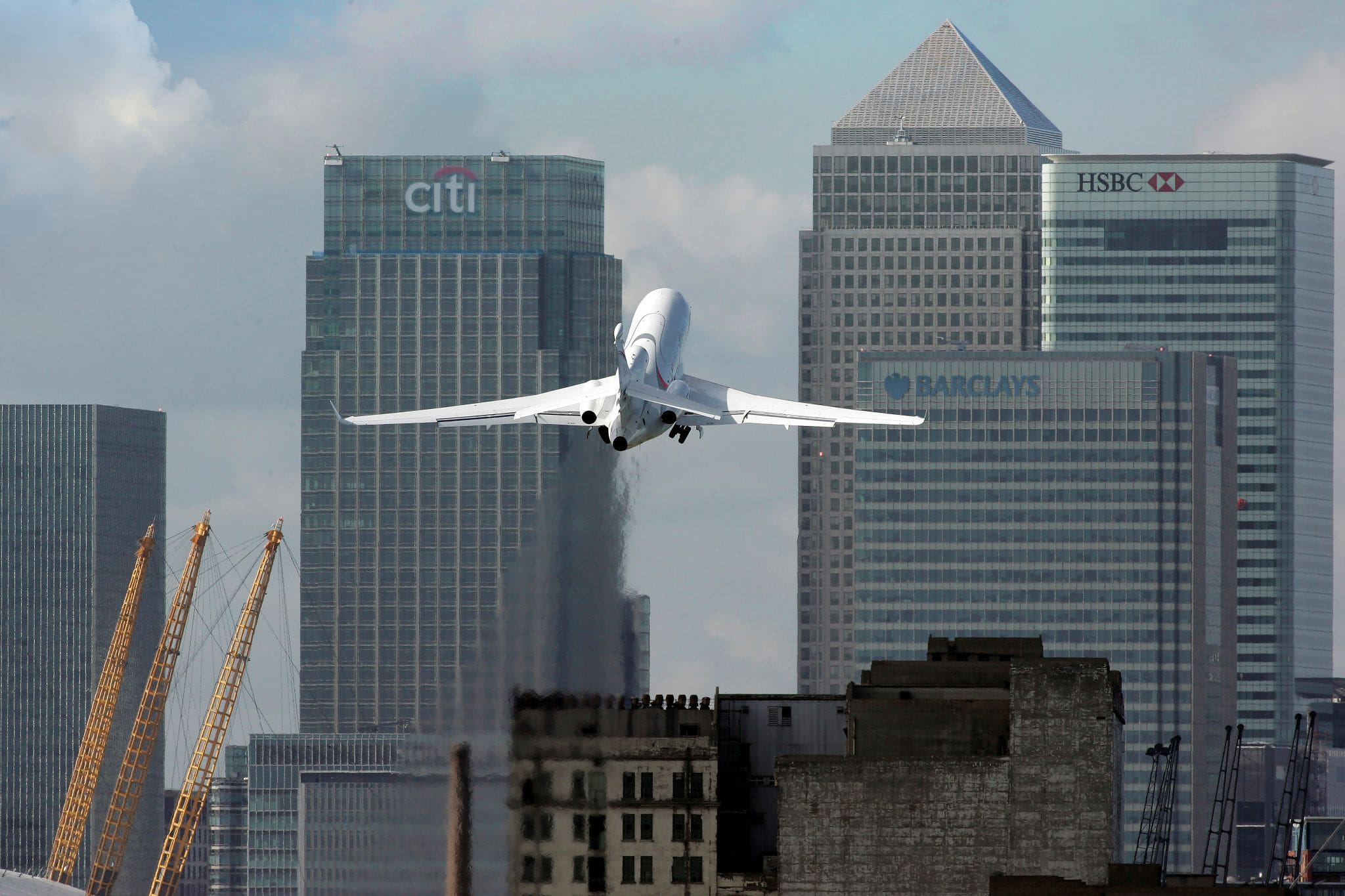Falcon 8X taking off at London City Airport